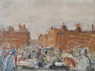 Georg Eisler, Bermondsey Markt, 1975, Öl auf Leinwand, 23 × 30,5 cm, Verbleib unbekannt