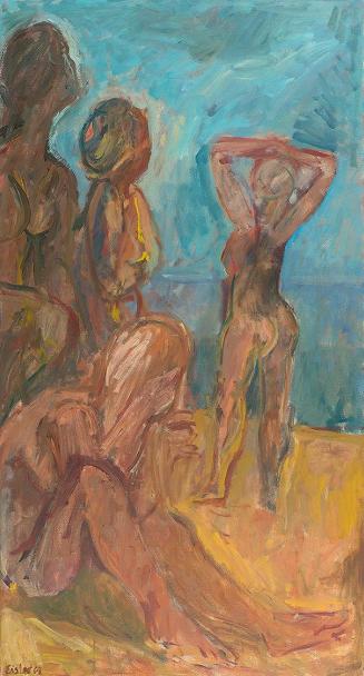 Georg Eisler, Die Badenden von Lapad, 1964, Öl auf Leinwand, 130 × 71 cm, Privatbesitz