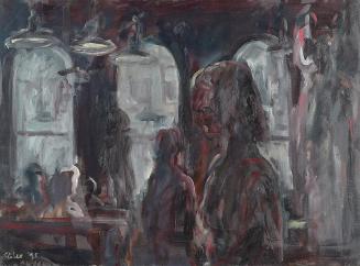 Georg Eisler, Café S., 1995, Öl auf Leinwand, 60 × 80 cm, Georg und Alice Eisler – Fonds für bi ...