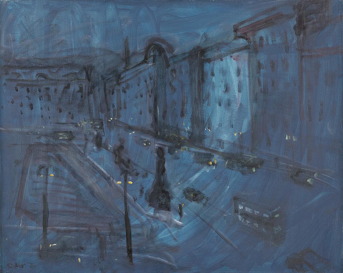 Georg Eisler, Piccadilly im Blackout, 1986, Öl auf Leinwand, 80 × 100 cm, Georg und Alice Eisle ...