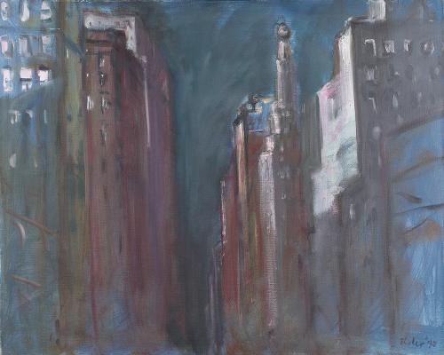 Georg Eisler, Manhattan, abends, 1990, Öl auf Leinwand, 80 × 100 cm, Georg und Alice Eisler – F ...