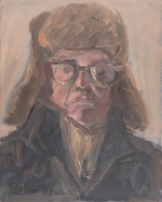 Georg Eisler, Selbstporträt mit Pelzmütze, 1987, Öl auf Leinwand, 50 × 40 cm, Georg und Alice E ...