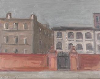 Georg Eisler, Manchester, Blick von der Schule, 1987, Öl auf Leinwand, 36 × 45 cm, Georg und Al ...