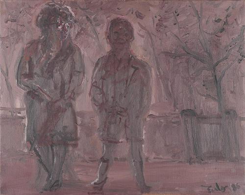 Georg Eisler, Mutter und Sohn im Nebel, 1986, Öl auf Leinwand, 36 × 45 cm, Georg und Alice Eisl ...