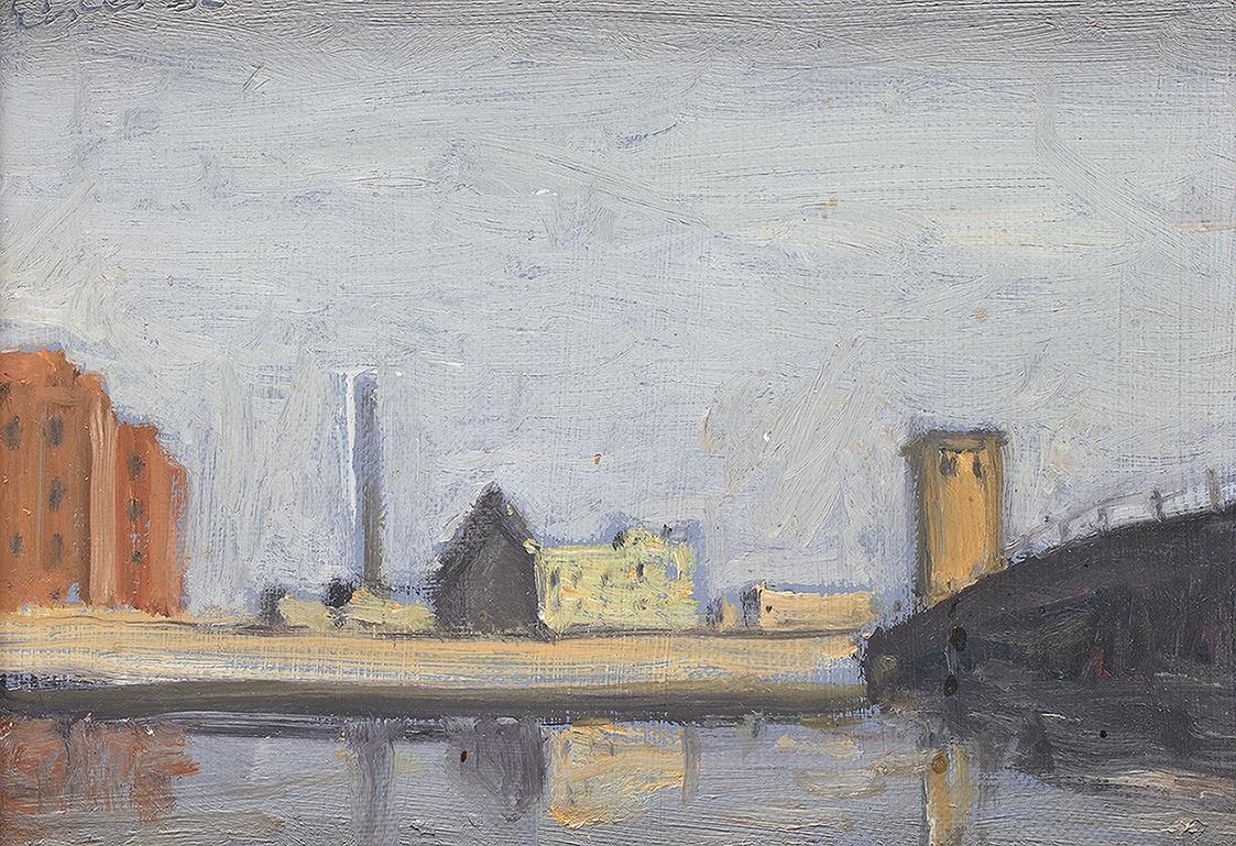 Georg Eisler, Berlin, Kleine Oberbaumbrücke, 1982, Öl auf Holz, 13 × 18 cm, Georg und Alice Eis ...