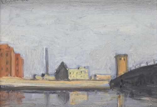 Georg Eisler, Berlin, Kleine Oberbaumbrücke, 1982, Öl auf Holz, 13 × 18 cm, Georg und Alice Eis ...