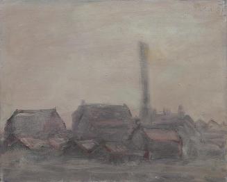 Georg Eisler, Kleine Fabrik im Nebel, 1987, Öl auf Leinwand, 26 × 32 cm, Georg und Alice Eisler ...