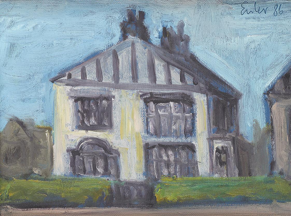 Georg Eisler, Mr. and Mrs. Boardmans House, Cheadle Hulme, 1986, Öl auf Leinwand, 18 × 24 cm, G ...