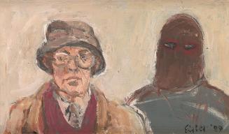 Georg Eisler, Selbstporträt als Augenzeuge, 1989, Öl auf Holz, 15,5 × 25,3 cm, Georg und Alice  ...