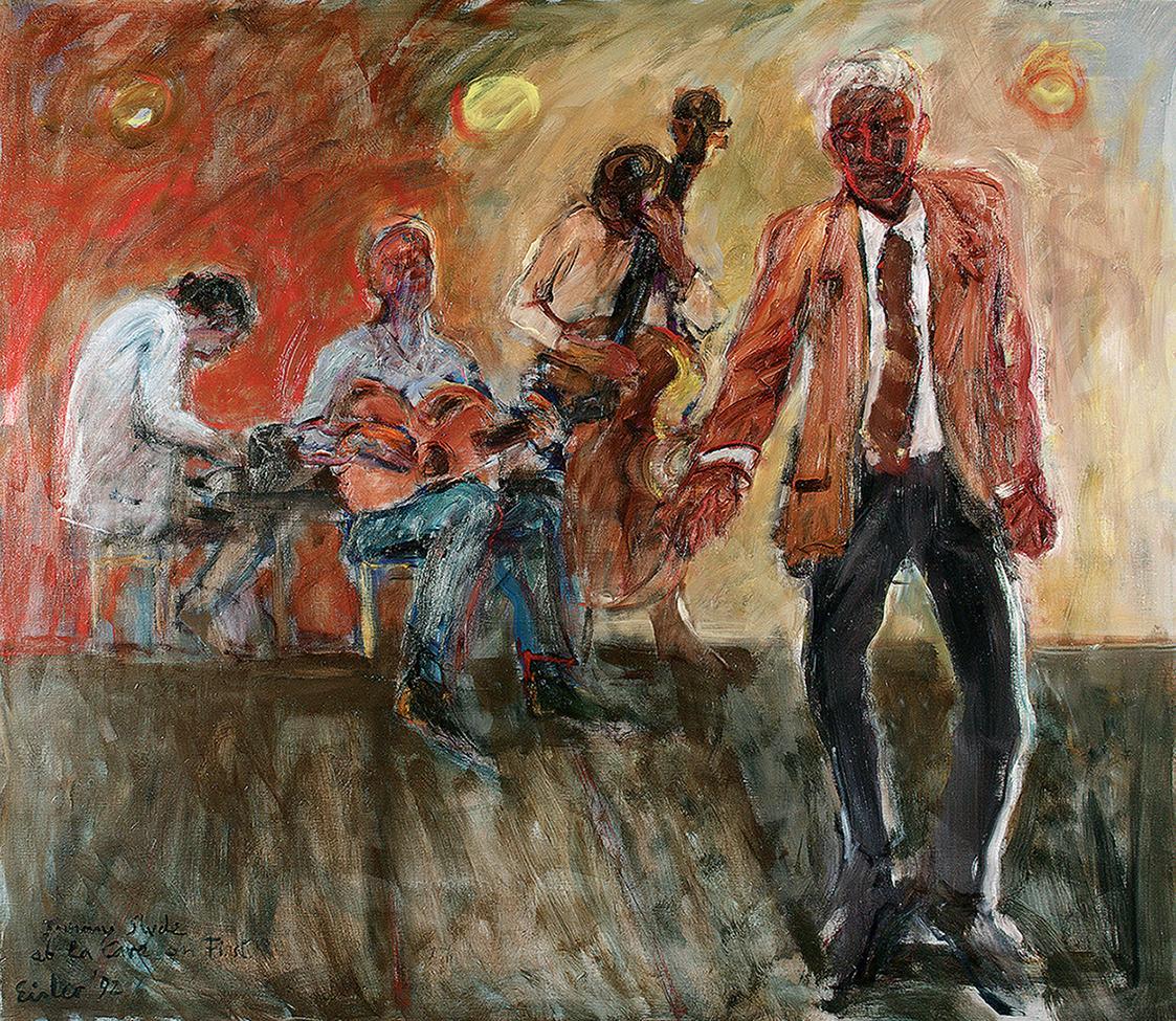 Georg Eisler, Jimmy Slyde at „La Cave“ I, 1992, Öl auf Leinwand, 130 × 150 cm, ALBERTINA, Wien  ...