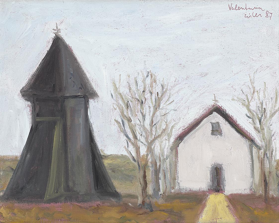 Georg Eisler, Kirche bei Vallentuna, 1987, Öl auf Leinwand, 36 × 45 cm, Georg und Alice Eisler  ...