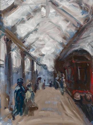 Georg Eisler, London Road Station, Manchester, 1990, Öl auf Leinwand, 40 × 30 cm, Verbleib unbe ...