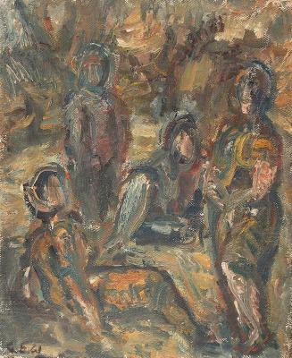 Georg Eisler, Figurengruppe, 1960, Öl auf Leinwand, 34 × 28 cm, ALBERTINA, Wien – Familiensamml ...