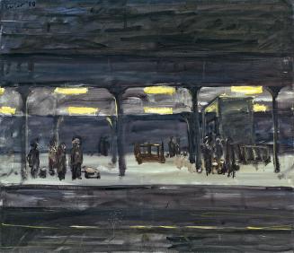 Georg Eisler, Nächtlicher Bahnhof, 1988, Öl auf Leinwand, 130,5 × 150,5 cm, bel etage, Wolfgang ...
