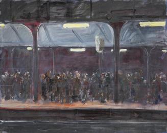 Georg Eisler, Nächtlicher Bahnhof IV, 1989, Öl auf Leinwand, 80 × 100 cm, Museum der Moderne Sa ...