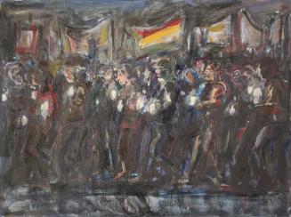 Georg Eisler, Abendliche Demo in Dresden III, 1989, Öl auf Leinwand, 60 × 80 cm, Museum der Mod ...