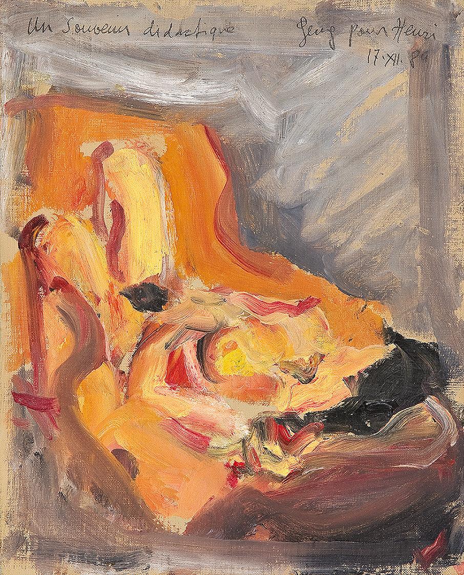 Georg Eisler, Liegende, 1989, Öl auf Malkarton, 27 × 22 cm, Verbleib unbekannt