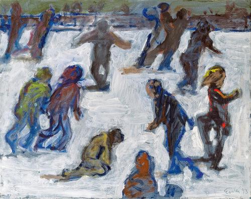 Georg Eisler, Patineurs III, 1993, Öl auf Leinwand, 42 × 53 cm, Verbleib unbekannt