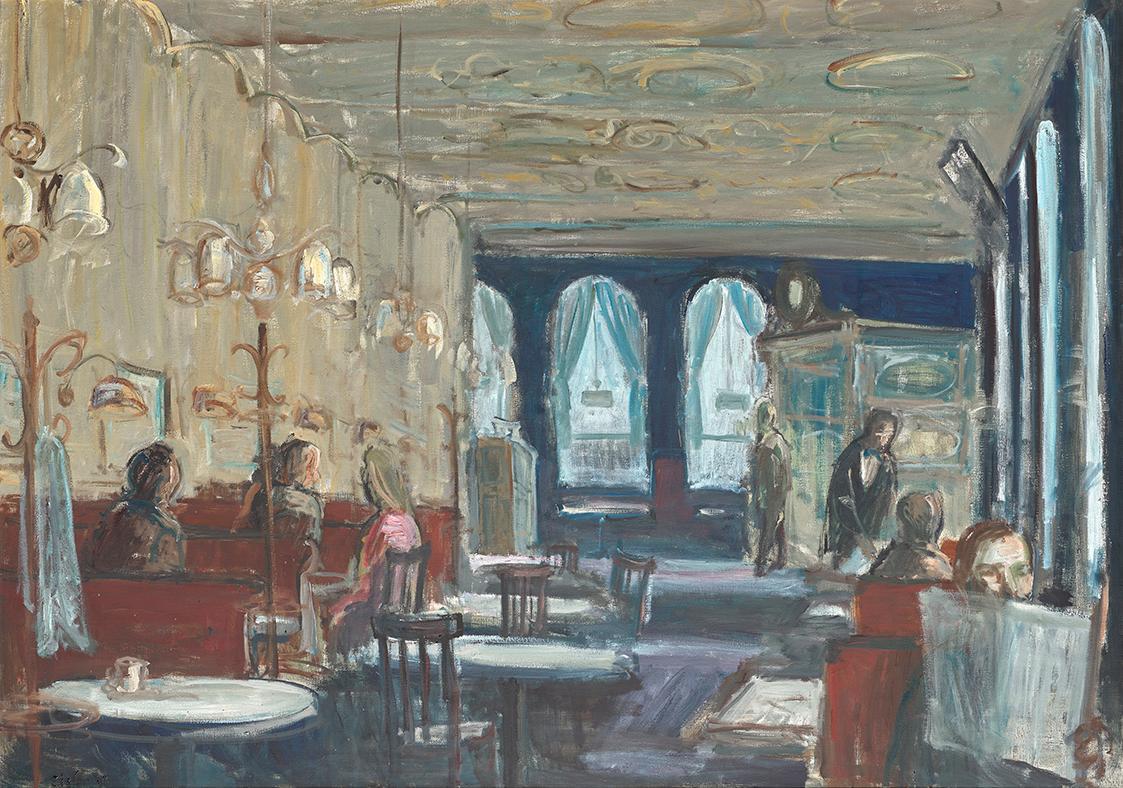 Georg Eisler, Café Sperl, 1975, Öl auf Leinwand, 116 × 164,5 cm, Privatbesitz