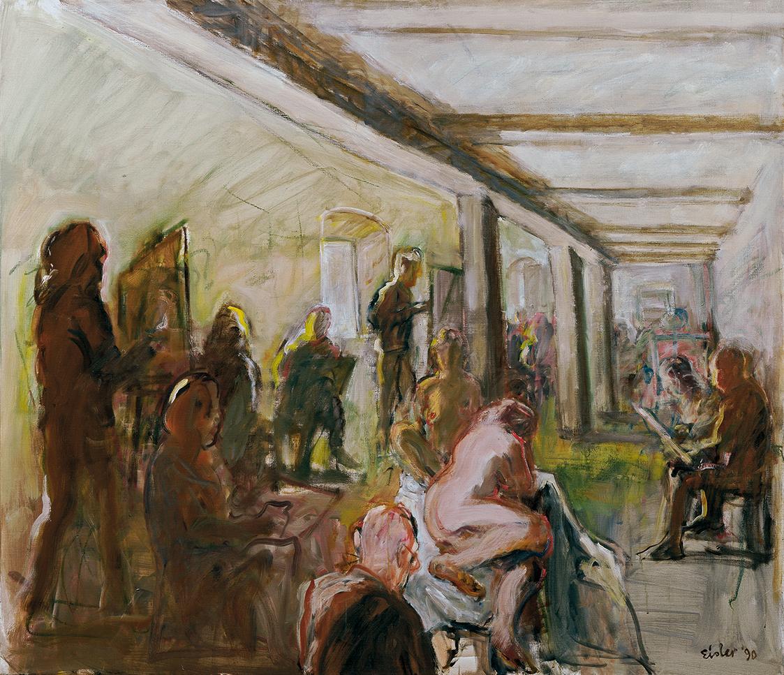 Georg Eisler, Salzburger Aktsaal, 1990, Öl auf Leinwand, Rahmenlos: 130 × 150 × 3 cm, Belvedere ...