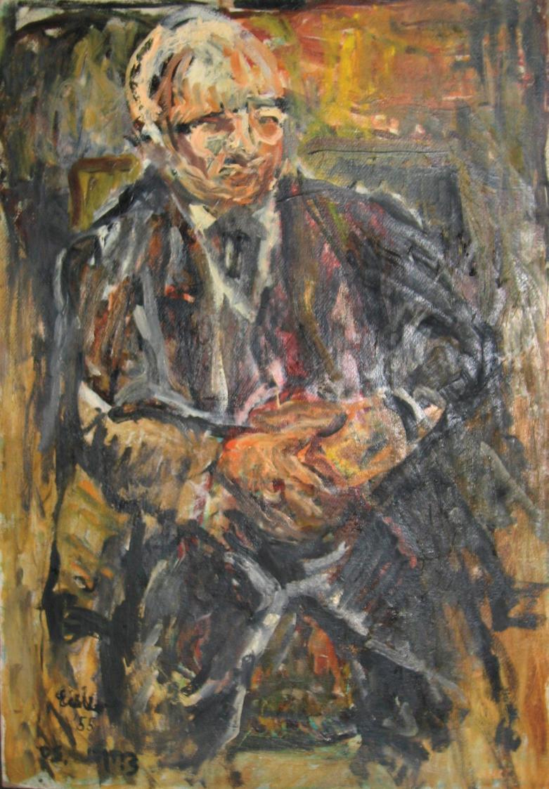 Georg Eisler, Porträt Rigobert Funke, 1955, Öl auf Karton, 69,5 × 49,2 cm, Verbleib unbekannt