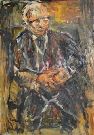 Georg Eisler, Porträt Rigobert Funke, 1955, Öl auf Karton, 69,5 × 49,2 cm, Verbleib unbekannt