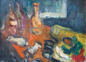 Georg Eisler, Atelierstillleben, 1957, Öl auf Leinwand, 30,5 × 40,5 cm, Privatbesitz