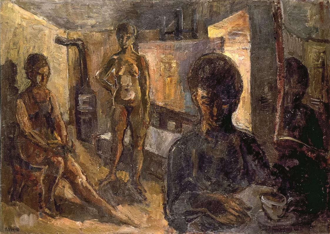 Georg Eisler, Die Modelle, 1961, Öl auf Leinwand, 85 × 120 cm, Privatbesitz, München