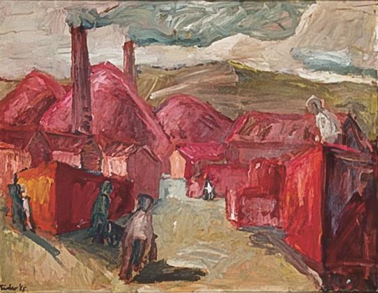 Georg Eisler, Ziegelfabrik II, 1965, Öl auf Leinwand, 58 × 79 cm, Privatbesitz