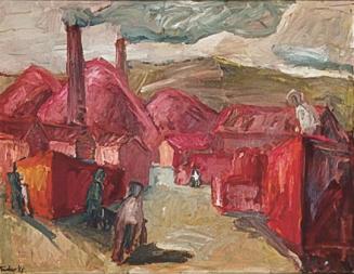 Georg Eisler, Ziegelfabrik II, 1965, Öl auf Leinwand, 58 × 79 cm, Privatbesitz