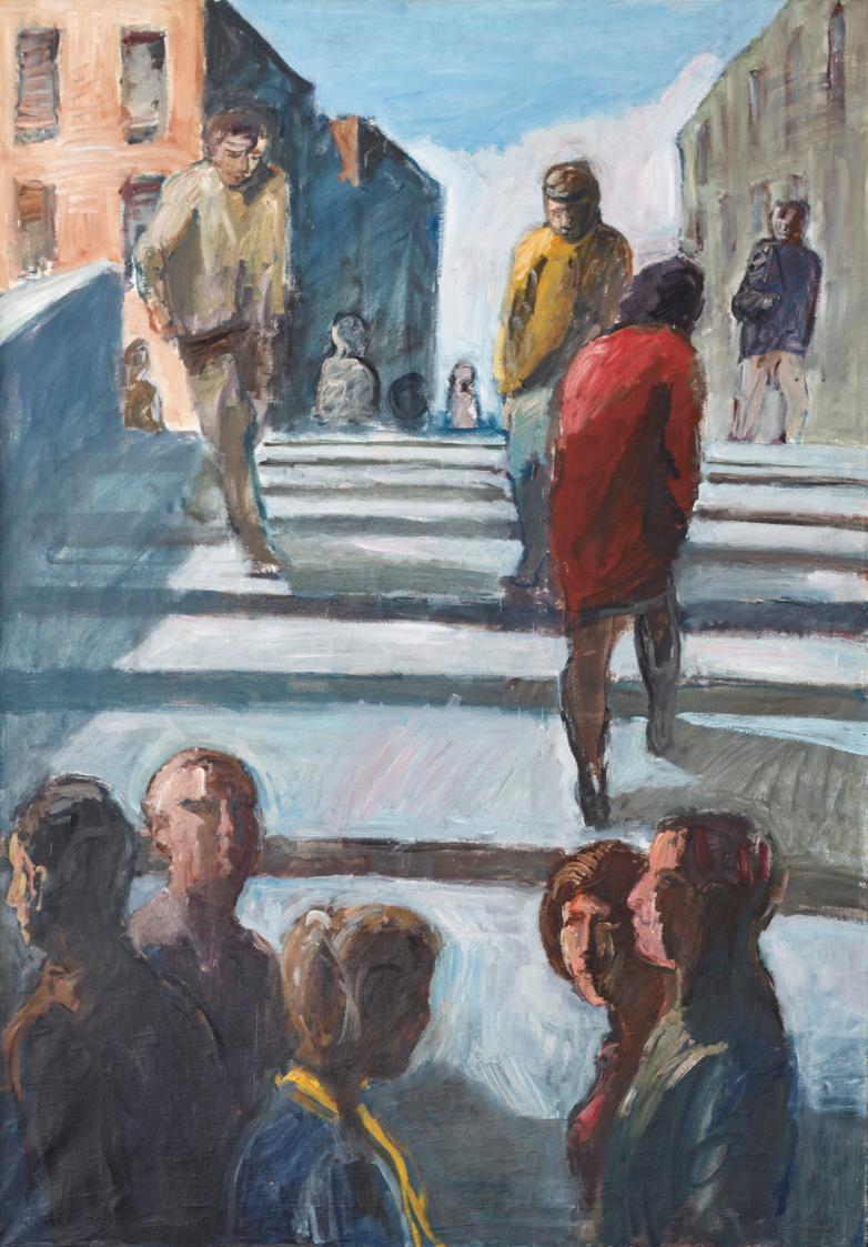 Georg Eisler, Die Stiege, 1973, Öl auf Leinwand, 100 × 80 cm, Privatbesitz