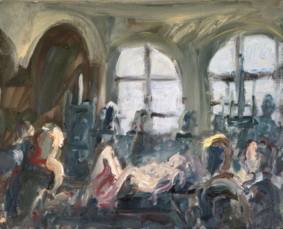 Georg Eisler, Aktsaal I, 1987, Öl auf Leinwand, 30 × 40 cm, Verbleib unbekannt