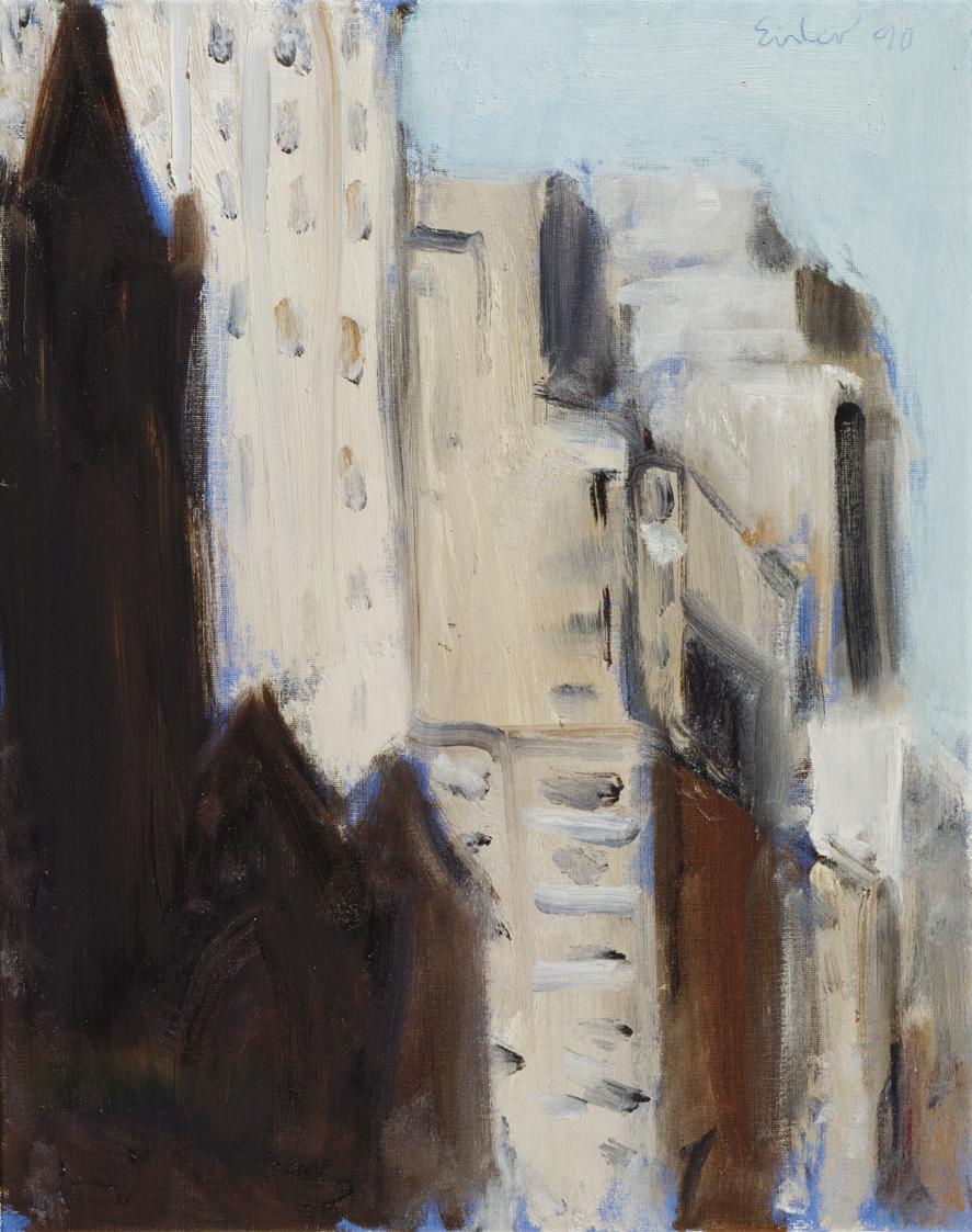 Georg Eisler, 5th Avenue, 1990, Öl auf Leinwand, 45 × 36 cm, Privatbesitz, Wien