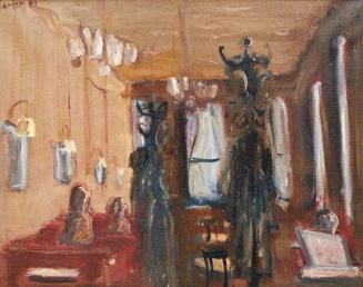 Georg Eisler, Kleines Café Sperl, 1980, Öl auf Leinwand, 36,8 × 45 cm, Privatbesitz