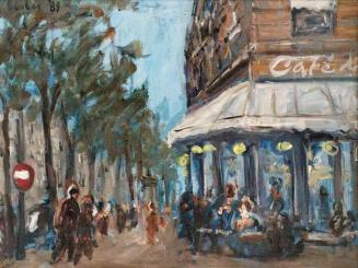 Georg Eisler, Café de Févre, 1989, Öl auf Leinwand, 30,5 × 40,5 cm, Privatbesitz