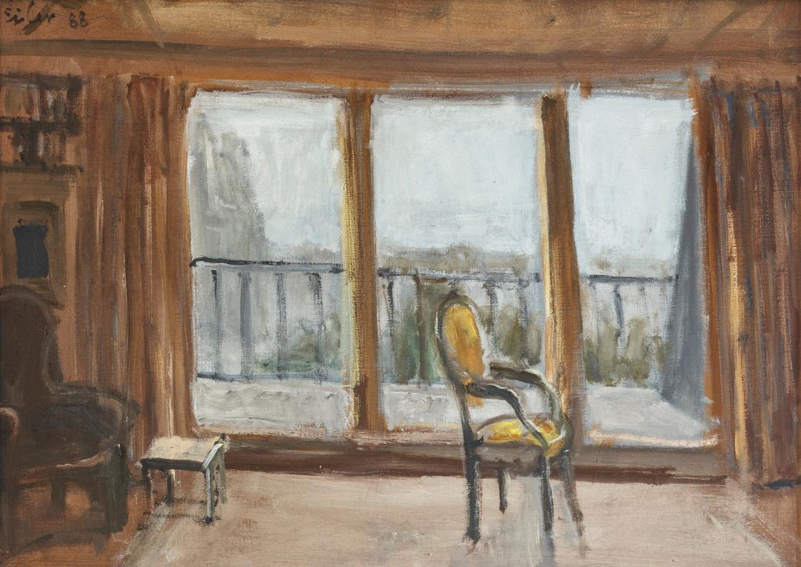 Georg Eisler, Henri's Zimmer, 1988, Öl auf Leinwand, 33 × 46 cm, Privatbesitz