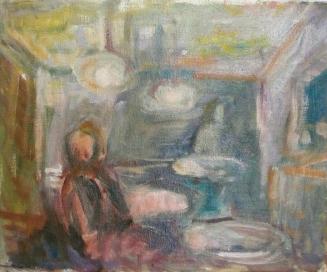 Georg Eisler, Café Scala, 1964, Öl auf Leinwand, 35 × 29,5 cm, Privatbesitz