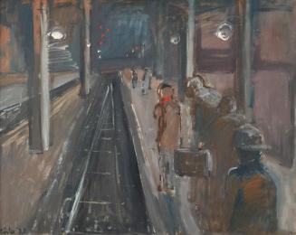 Georg Eisler, Bahnsteig, 1973, Öl auf Leinwand, 80 × 100 cm, Privatbesitz