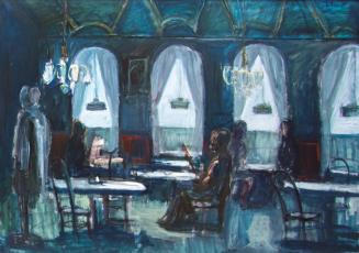 Georg Eisler, Café Sperl, 1975, Öl auf Leinwand, 120 × 180 cm, Privatbesitz, Wien