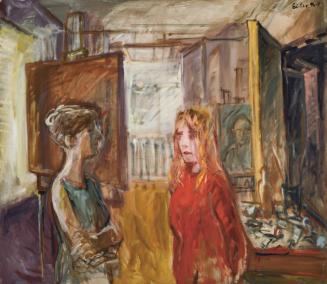 Georg Eisler, Atelier mit zwei Frauen, 1996–1997, Öl auf Leinwand, 130 × 150 cm, Privatbesitz