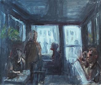 Georg Eisler, Kleines Café Drexler, 1982, Öl auf Leinwand, 25 × 30 cm, Privatbesitz