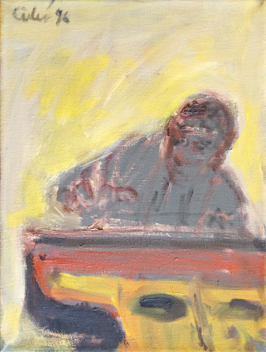 Georg Eisler, Piano Player, 1996, Öl auf Leinwand, 40 × 30 cm, Privatbesitz