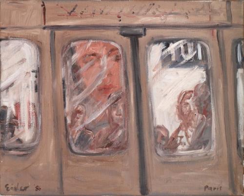 Georg Eisler, Métro, seitlich, 1986, Öl auf Leinwand, 36 × 45 cm, Privatbesitz