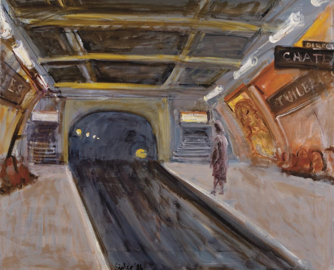 Georg Eisler, Métro, Station Tuilerien, 1986, Öl auf Leinwand, 80 × 100 cm, Sammlung Leonhardt