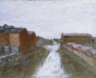 Georg Eisler, Stockport, The Mersey, 1987, Öl auf Leinwand, 30 × 40 cm, Verbleib unbekannt