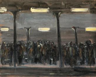 Georg Eisler, Nächtlicher Bahnhof IV, 1989, Öl auf Leinwand, 40,5 × 50 cm, Privatbesitz, Wien