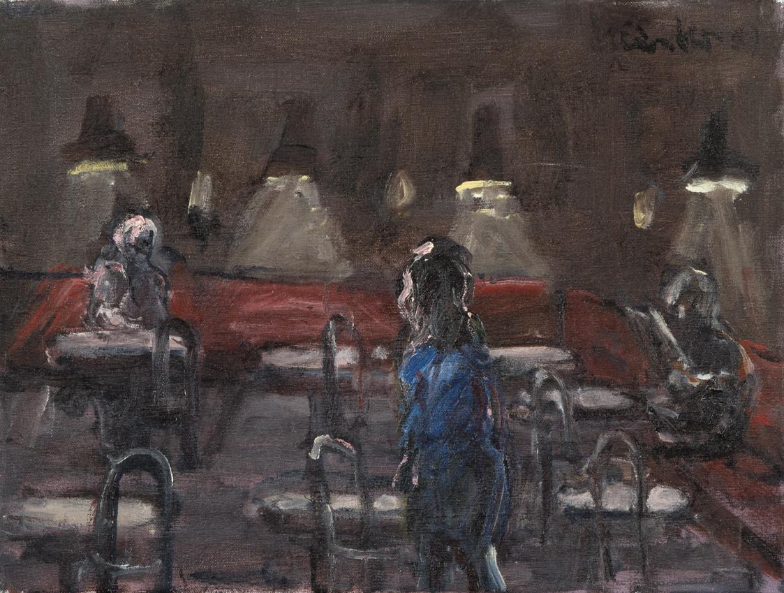 Georg Eisler, Schwarzes Café II, 1989, Öl auf Leinwand, 30 × 40 cm, Verbleib unbekannt