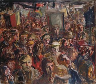 Georg Eisler, Demonstration in Dresden, 1989, Öl auf Leinwand, 130 × 150 cm, Verbleib unbekannt