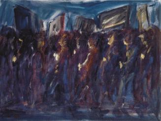 Georg Eisler, Abendliche Demo in Dresden VI, 1989, Öl auf Leinwand, 60 × 80 cm, Verbleib unbeka ...