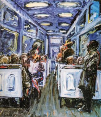 Georg Eisler, Schwarzer in der Métro, 1986, Öl auf Leinwand, 150 × 130 cm, Nationalgalerie – St ...